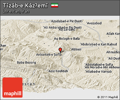 Shaded Relief Panoramic Map of Tīzāb-e Kāz̧emī