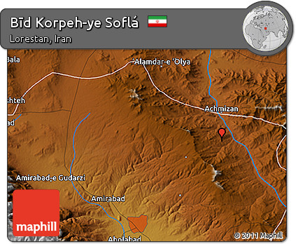 Physical 3D Map of Bīd Korpeh-ye Soflá