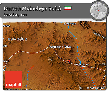 Physical 3D Map of Darreh Mīāneh-ye Soflá