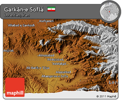 Physical 3D Map of Garkān-e Soflá