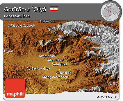 Physical 3D Map of Gorīrān-e `Olyā