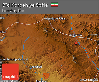 Physical 3D Map of Bīd Korpeh-ye Soflá