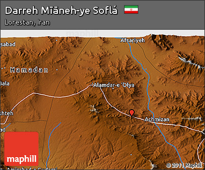 Physical 3D Map of Darreh Mīāneh-ye Soflá