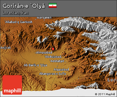 Physical 3D Map of Gorīrān-e `Olyā