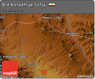 Physical 3D Map of Bīd Korpeh-ye Soflá