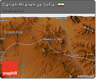 Physical 3D Map of Darreh Mīāneh-ye Soflá
