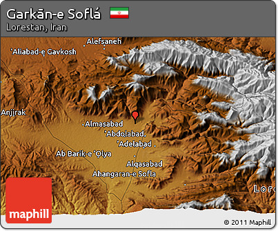 Physical 3D Map of Garkān-e Soflá