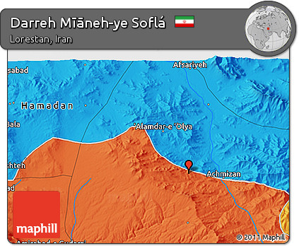 Political 3D Map of Darreh Mīāneh-ye Soflá