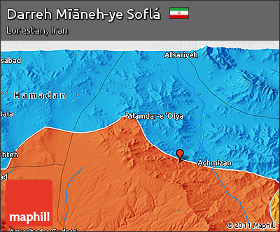 Political 3D Map of Darreh Mīāneh-ye Soflá