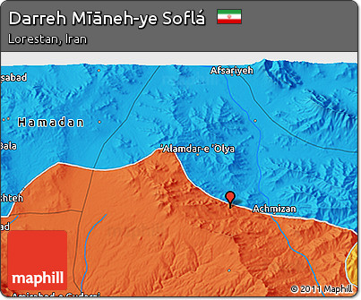Political 3D Map of Darreh Mīāneh-ye Soflá