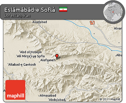 Shaded Relief 3D Map of Eslāmābād-e Soflá