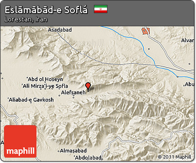 Shaded Relief 3D Map of Eslāmābād-e Soflá