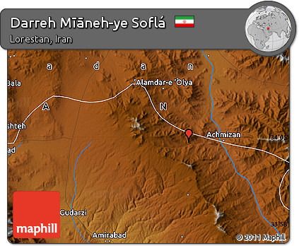 Physical Map of Darreh Mīāneh-ye Soflá