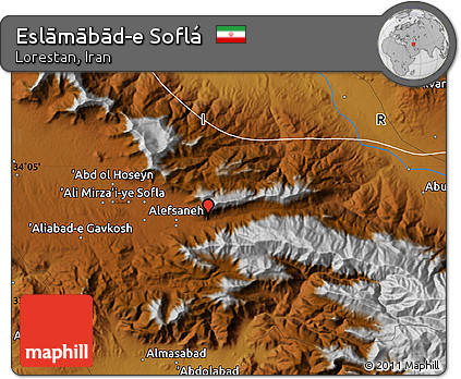 Physical Map of Eslāmābād-e Soflá