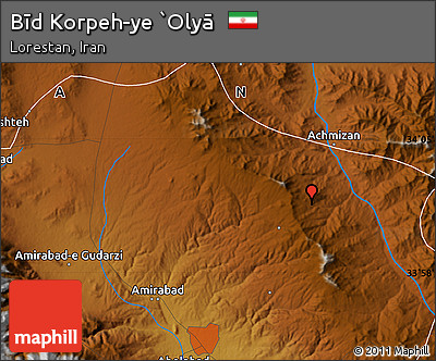 Physical Map of Bīd Korpeh-ye `Olyā