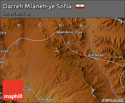 Physical Map of Darreh Mīāneh-ye Soflá