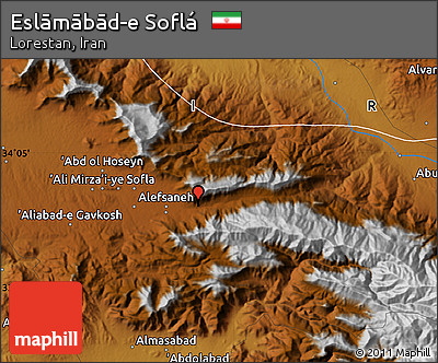 Physical Map of Eslāmābād-e Soflá