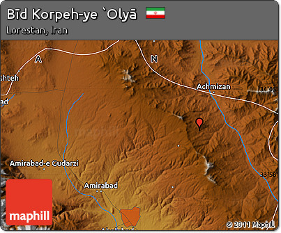 Physical Map of Bīd Korpeh-ye `Olyā