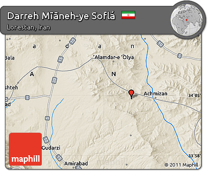 Shaded Relief Map of Darreh Mīāneh-ye Soflá