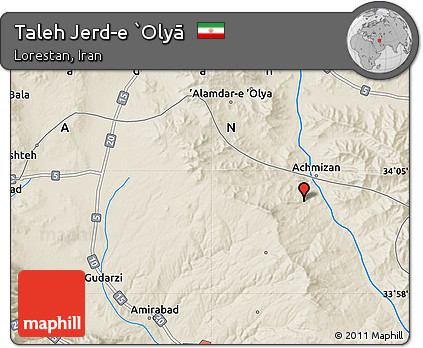 Shaded Relief Map of Taleh Jerd-e `Olyā