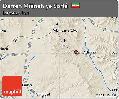 Shaded Relief Map of Darreh Mīāneh-ye Soflá