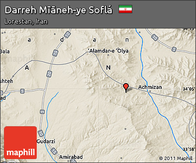 Shaded Relief Map of Darreh Mīāneh-ye Soflá