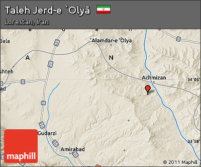 Shaded Relief Map of Taleh Jerd-e `Olyā