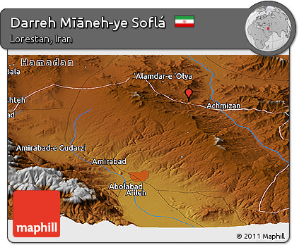 Physical Panoramic Map of Darreh Mīāneh-ye Soflá