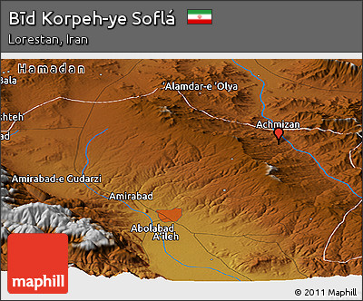 Physical Panoramic Map of Bīd Korpeh-ye Soflá