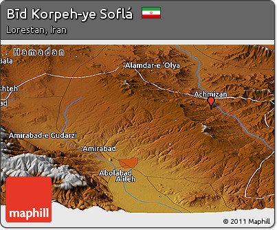 Physical Panoramic Map of Bīd Korpeh-ye Soflá