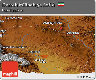 Physical Panoramic Map of Darreh Mīāneh-ye Soflá