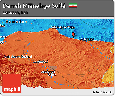 Political Panoramic Map of Darreh Mīāneh-ye Soflá