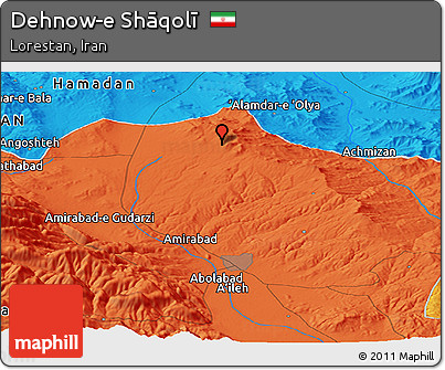 Political Panoramic Map of Dehnow-e Shāqolī