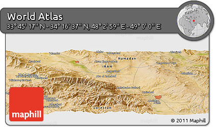 Satellite Panoramic Map of the Area around 34° 0' 57" N, 48° 31' 29" E