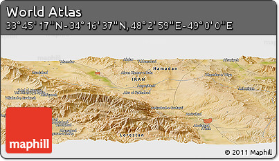 Satellite Panoramic Map of the Area around 34° 0' 57" N, 48° 31' 29" E