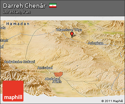 Satellite Panoramic Map of Darreh Chenār