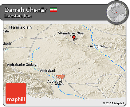 Shaded Relief Panoramic Map of Darreh Chenār