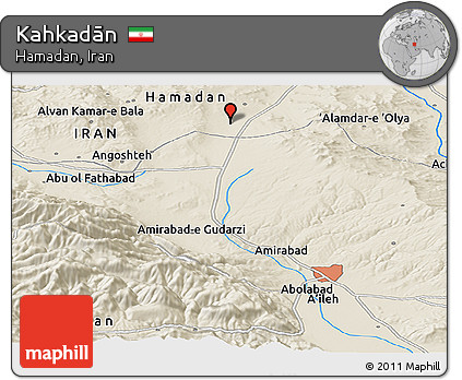 Shaded Relief Panoramic Map of Kahkadān