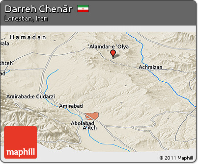 Shaded Relief Panoramic Map of Darreh Chenār