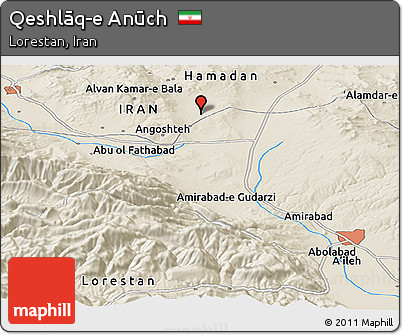 Shaded Relief Panoramic Map of Qeshlāq-e Anūch