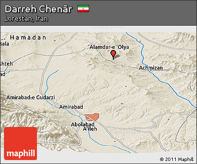 Shaded Relief Panoramic Map of Darreh Chenār