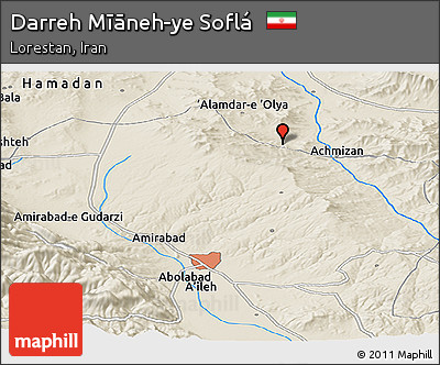 Shaded Relief Panoramic Map of Darreh Mīāneh-ye Soflá