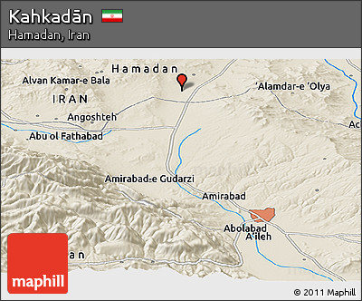 Shaded Relief Panoramic Map of Kahkadān