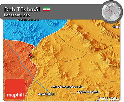 Political 3D Map of Deh Tūshmāl
