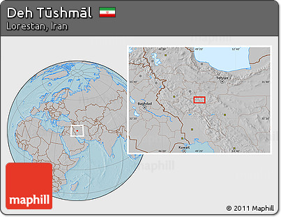Gray Location Map of Deh Tūshmāl, hill shading