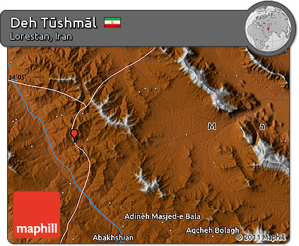 Physical Map of Deh Tūshmāl