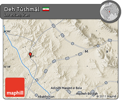 Shaded Relief Map of Deh Tūshmāl
