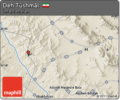 Shaded Relief Map of Deh Tūshmāl