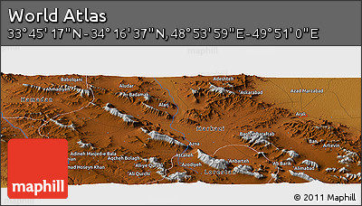 Physical Panoramic Map of the Area around 34° 0' 57" N, 49° 22' 30" E