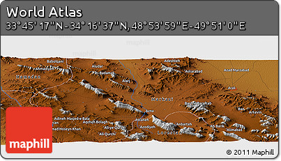 Physical Panoramic Map of the Area around 34° 0' 57" N, 49° 22' 30" E